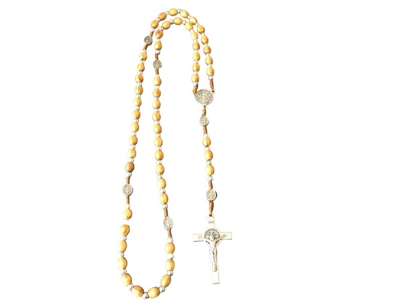 Brown Wood Rosary Benedict Medal