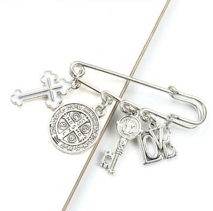 Saint Benedict Medallion Baby/Brooch Pins, Colour: White