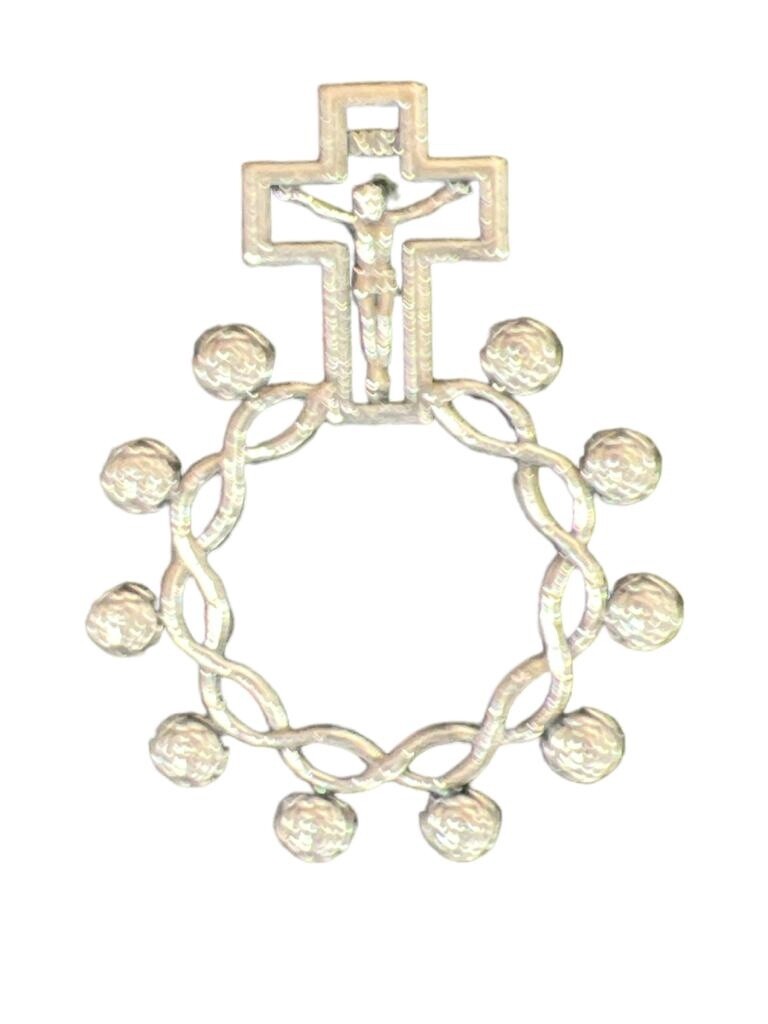 Large Metal Rosary Ring, Colour: Silver
