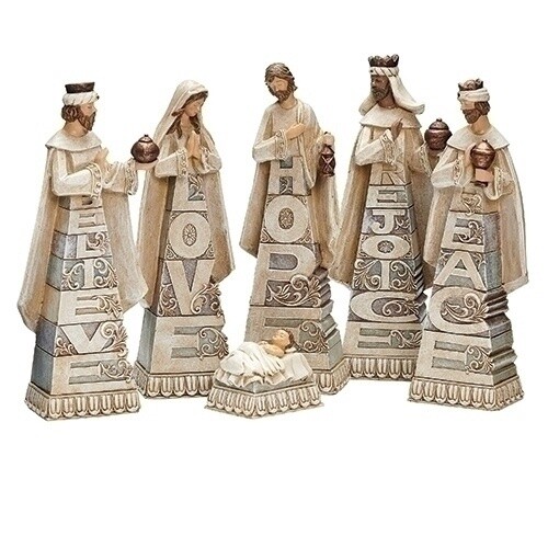 Nativity - 8.25&quot; Stacked Words Nativity (Set of 6)