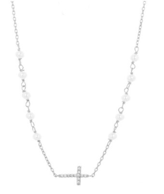 AVE GABRIELLA CROSS PEARL BEADED NECKLACE