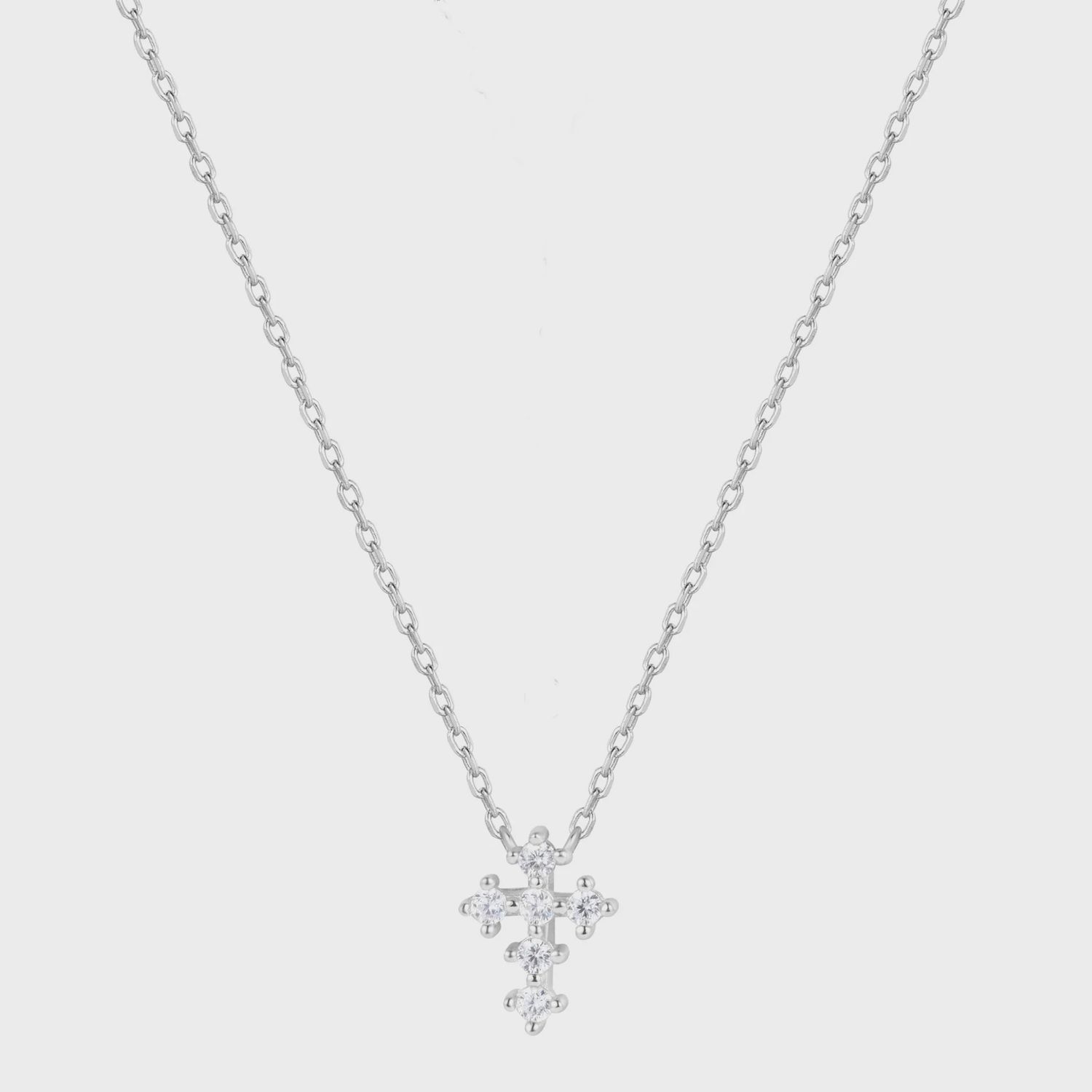 AVE ANISE CRYSTAL MINI CROSS NECKLACE, Colour: SILVER