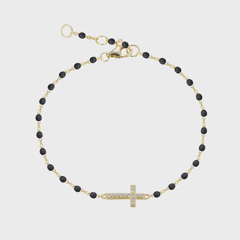 AVE VANESSA CROSS BLACK BEADED BRACELET