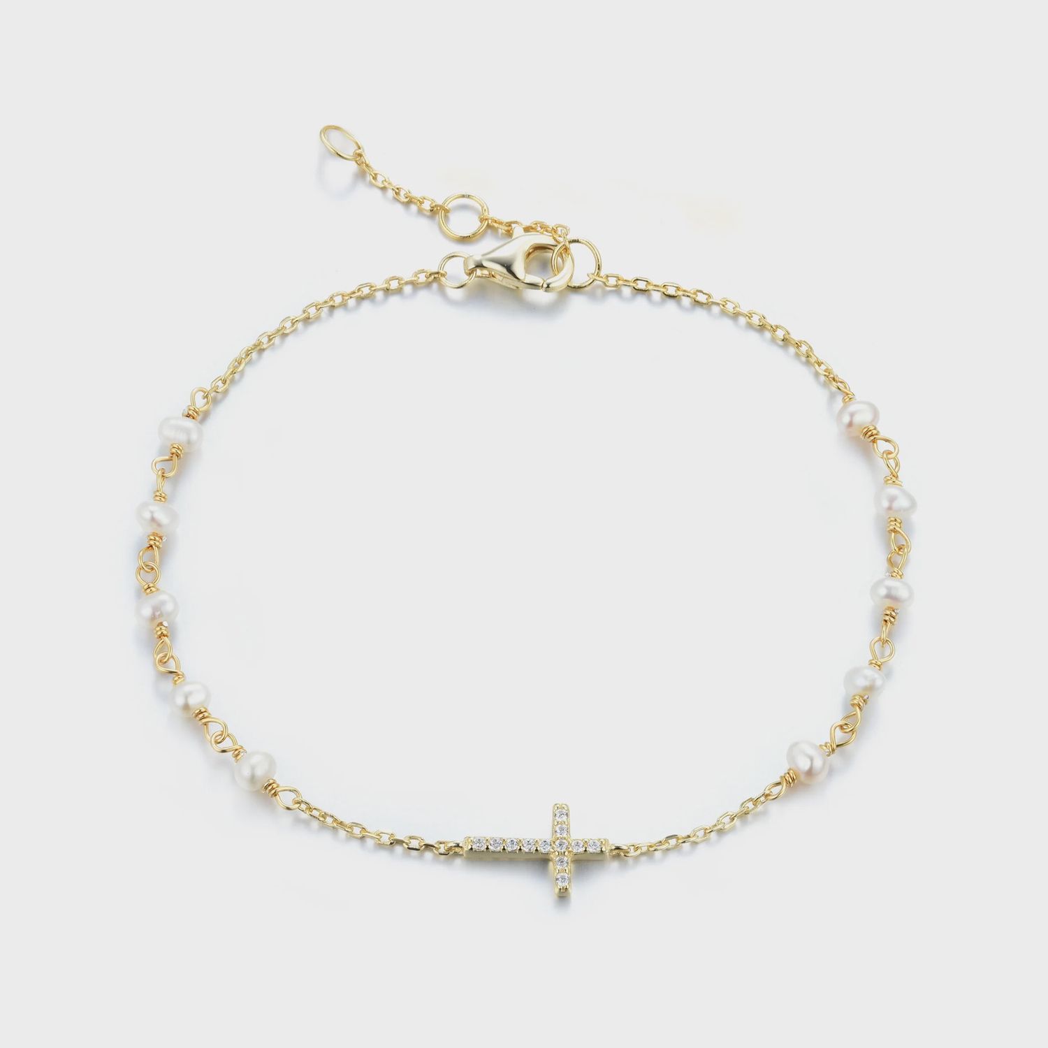 AVE GABRIELLA CROSS PEARL BEADED BRACELET, Colour: GOLD