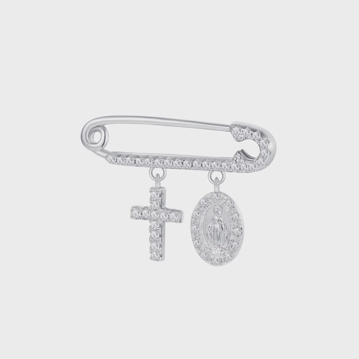 AVE MARY AND CROSS BABY PIN, Colour: SILVER