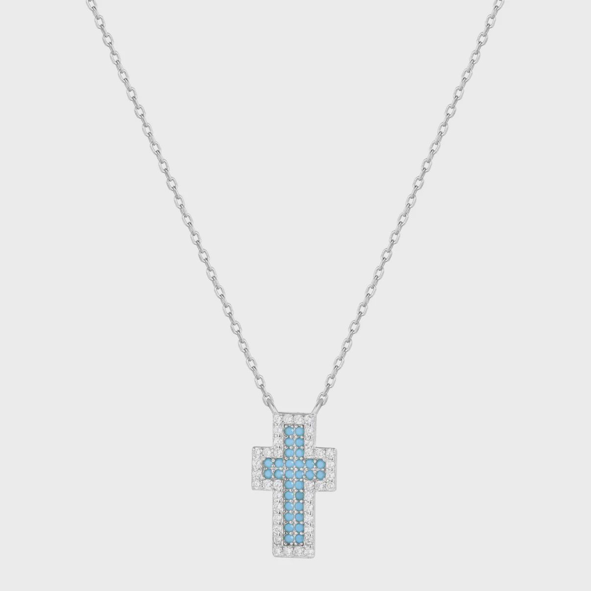 AVE ADA TURQUOISE CROSS NECKLACE, Colour: SILVER