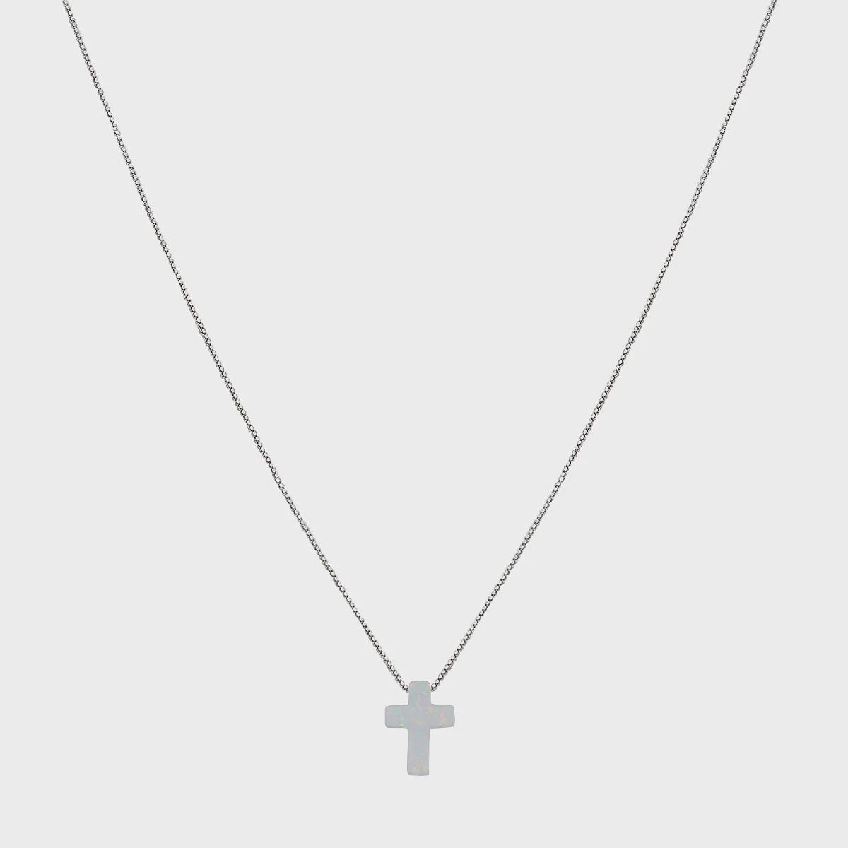AVE WHITE OPALITE CROSS CHAIN NECKLACE, Colour: SILVER