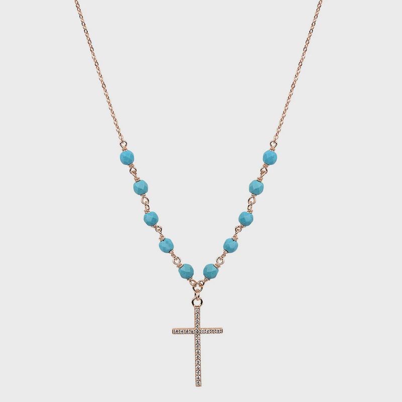 AVE TURQUOISE BEADED CROSS NECKLACE
