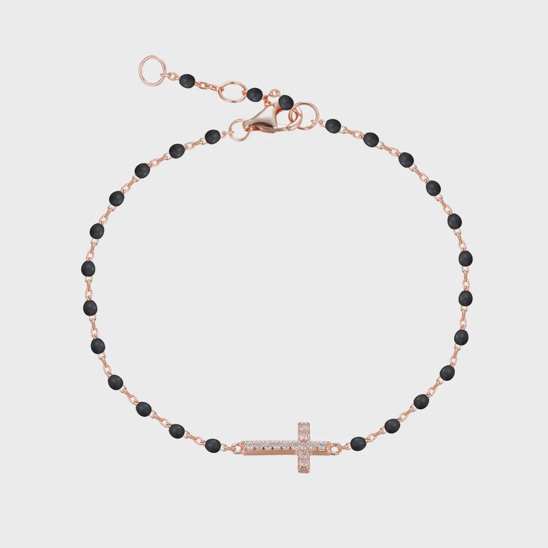 AVE VANESSA CROSS BLACK BEADED BRACELET