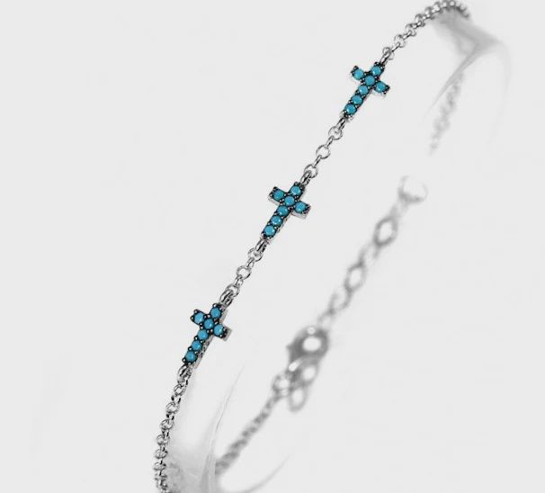 AVE TRINITY CROSS TURQUOISE STERLING BRACELET