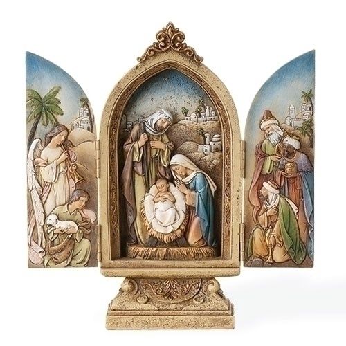Roman Joseph&#39;s Studio - 23cm/9&quot; Holy Family With Kings &amp; Angel Triptych