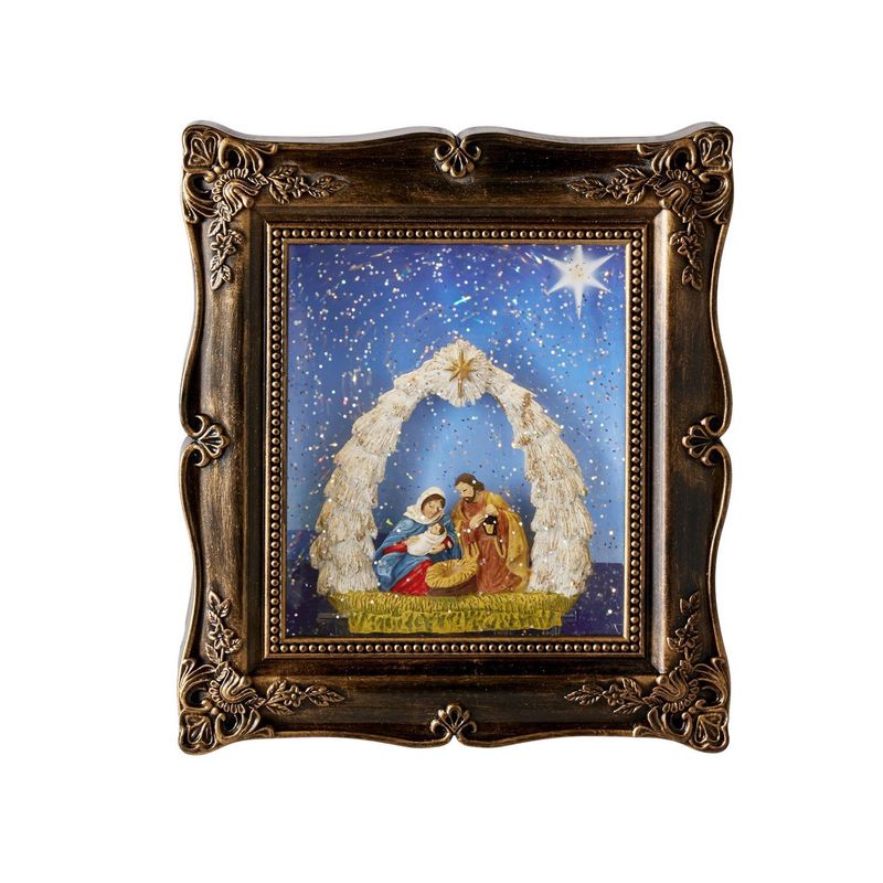 Holiday Water Lanterns - 23cm/9&quot; Holy Family in Laurel Lit Water Picture Frame