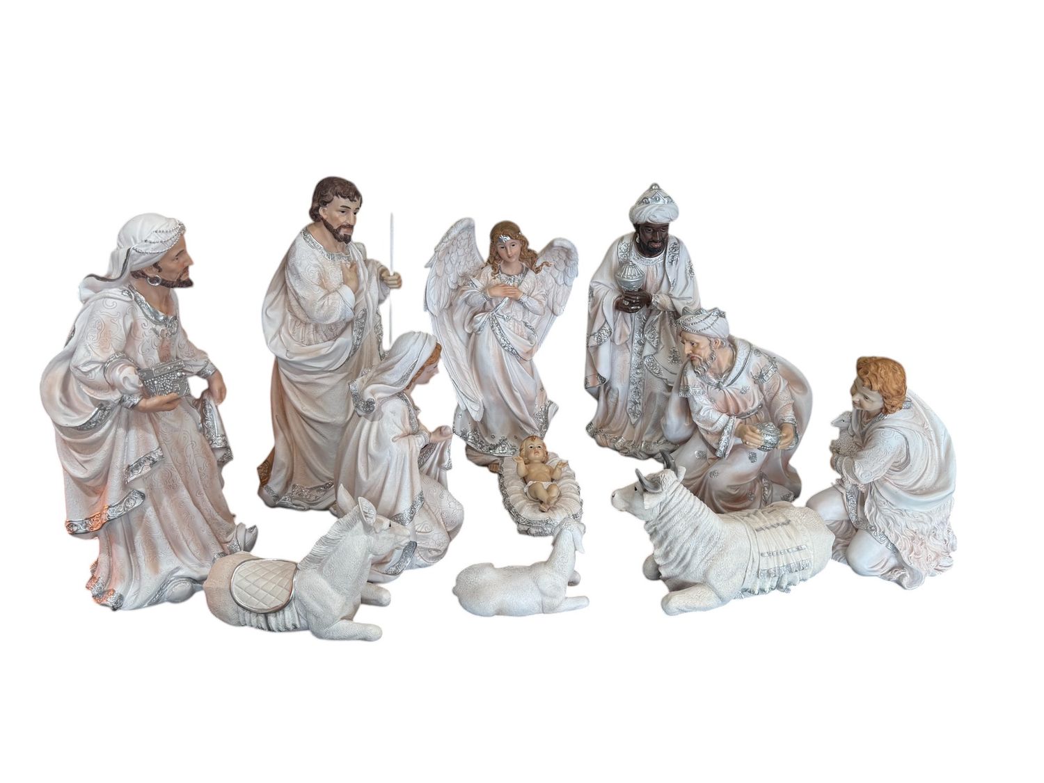 NATIVITY SET 11PCS, Size: 18&quot; - 46 cm White/Silver
