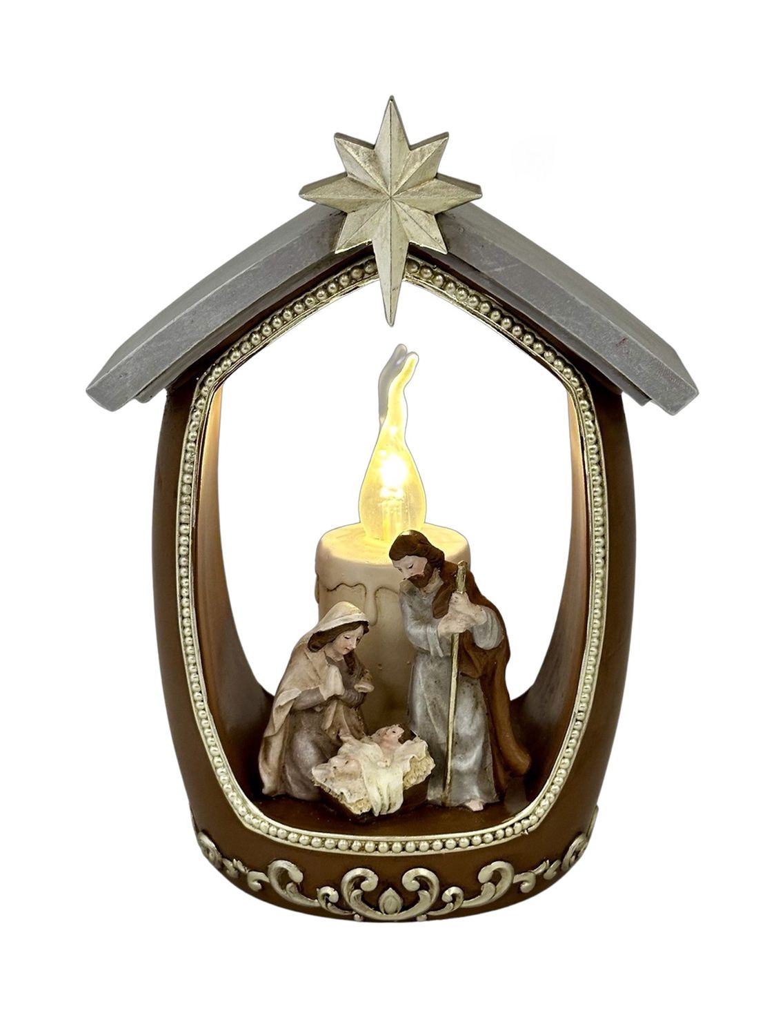 Holy Family Scene w/LED Candle