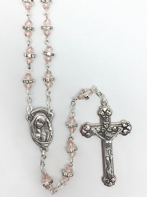 ROSARY WITH DIAMENTE, Colour: PINK