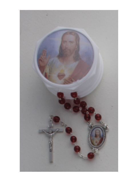 Rosary Glass - Sacred Heart Jesus (7mm Beads)