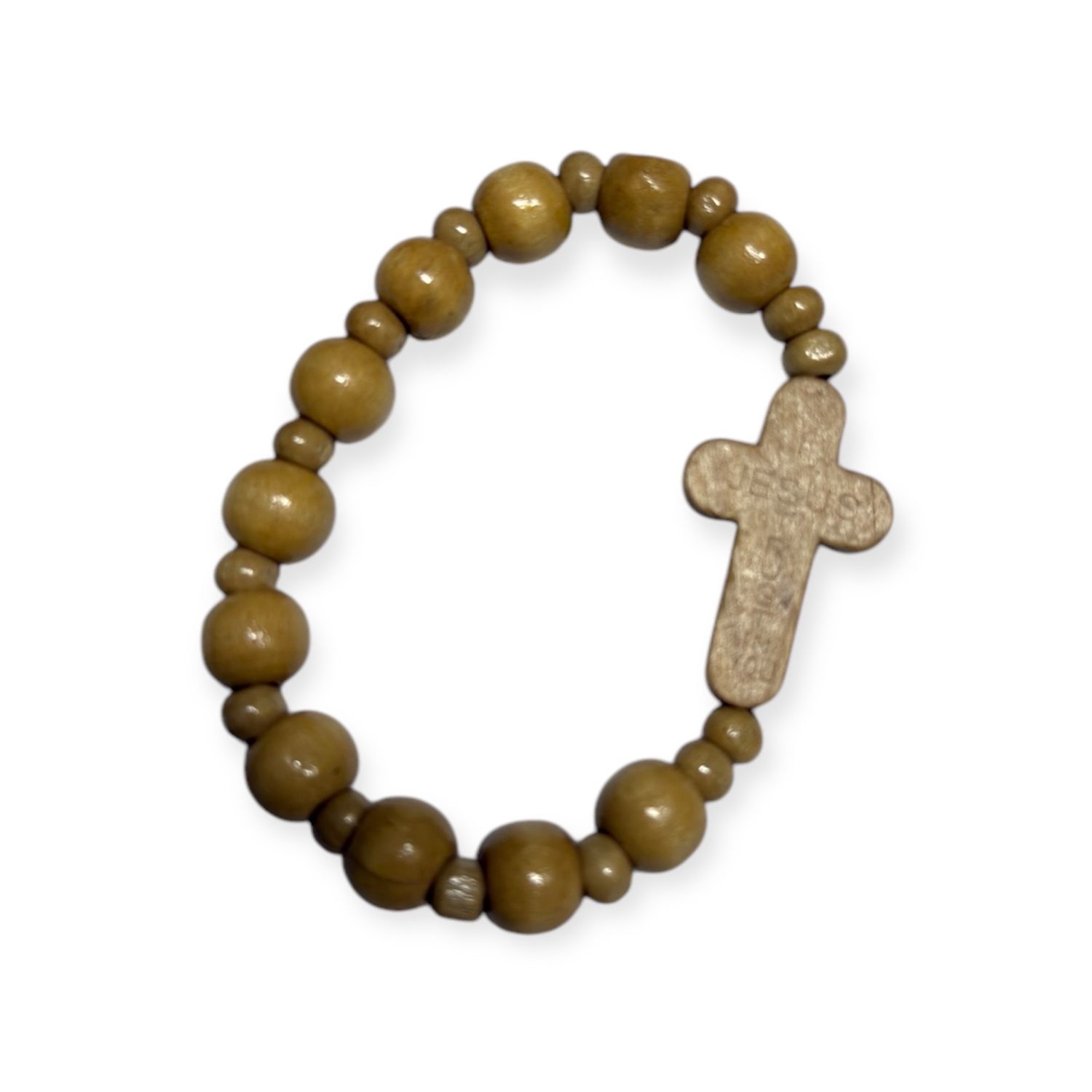 Wood Bracelet with cross, Colour: Light Brown