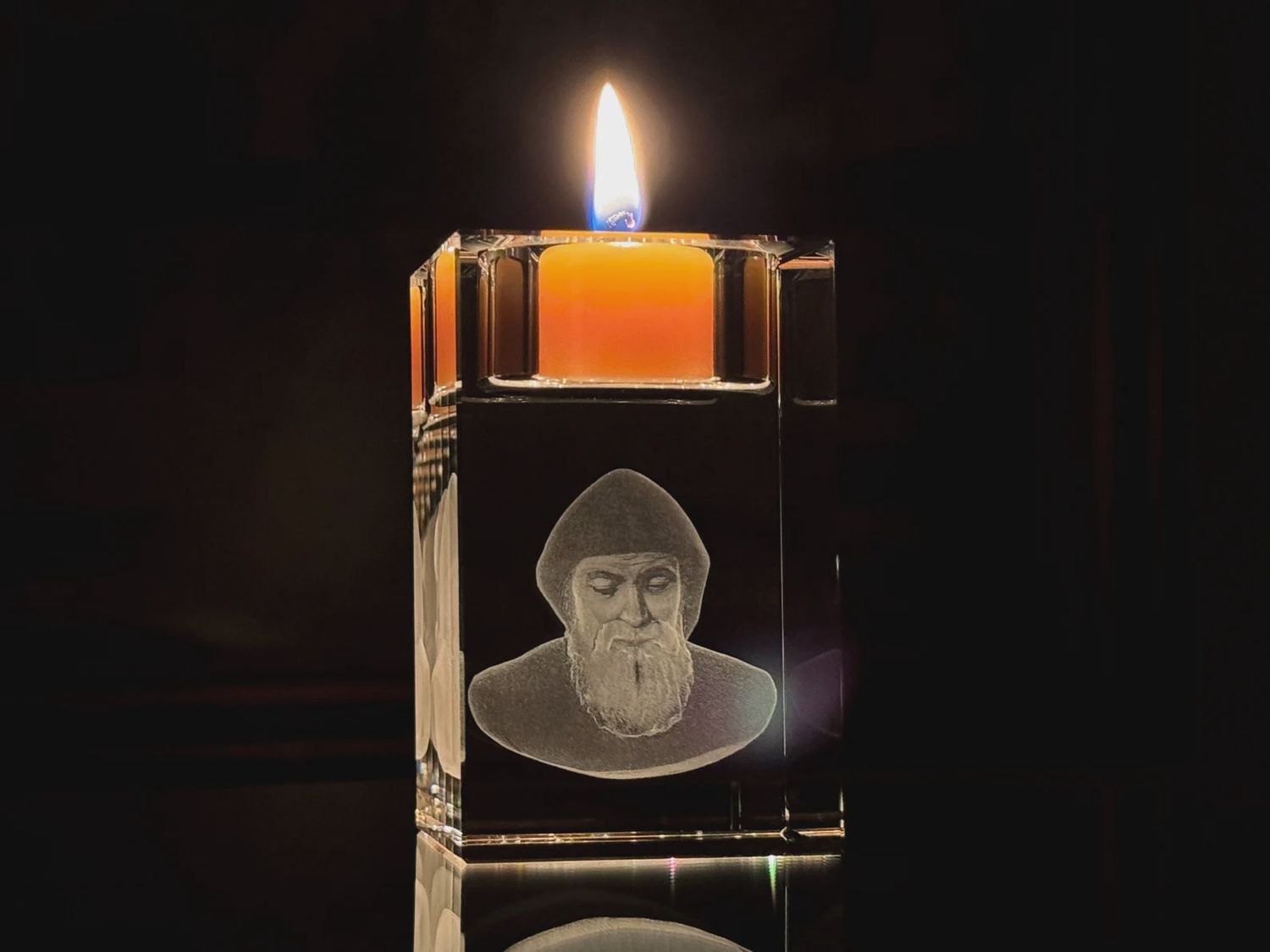 Glass Candle Holder, Saint: St Charbel