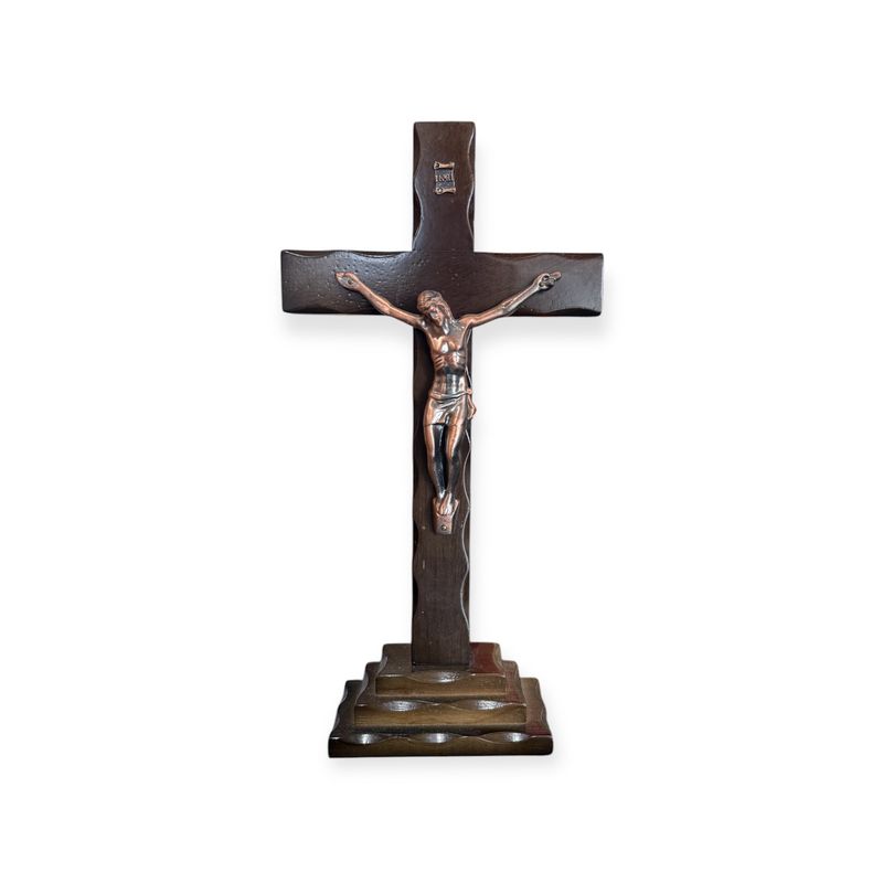 Large Wooden cross with Crucifix Standing, Colour: Dark brown