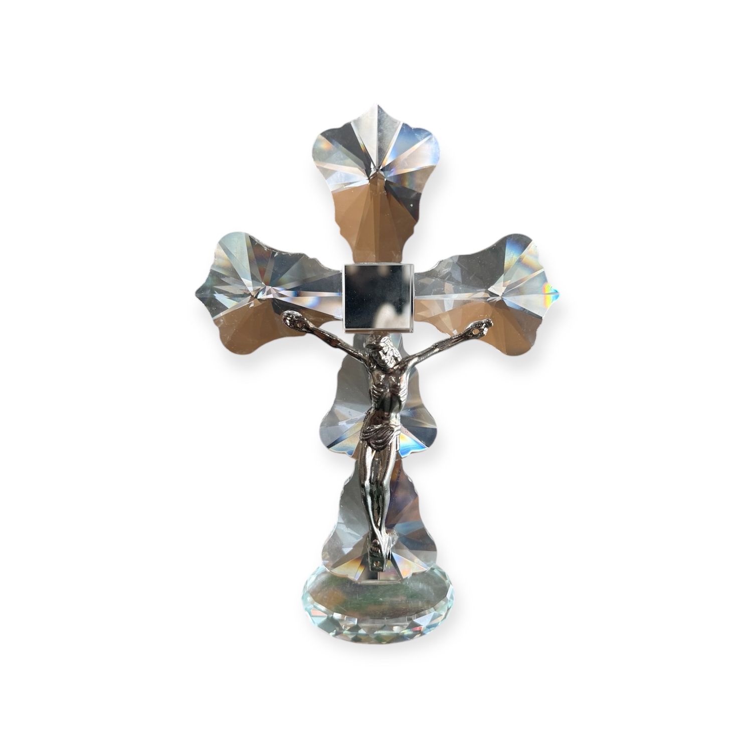 Lead Crystal Cross with Silver Crucifix