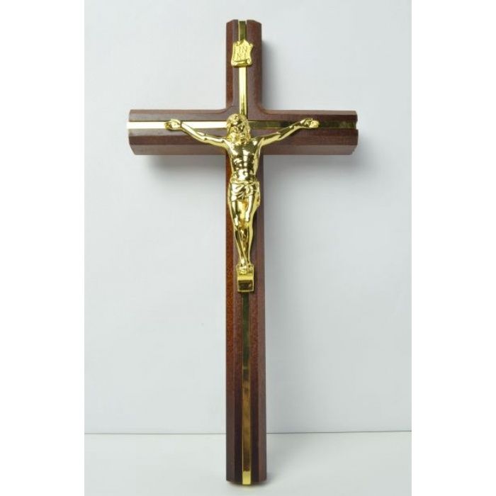 BROWN/GOLD HANGING CRUCIFIX