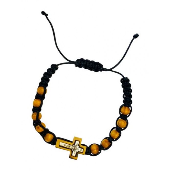 Wooden Cross/Beads Adjustable Bracelet