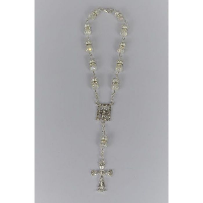 Crystal Car Rosary, Colour: Clear Silver