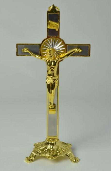 12.5x9x25CM SEATED METAL CRUCIFIX -GLD