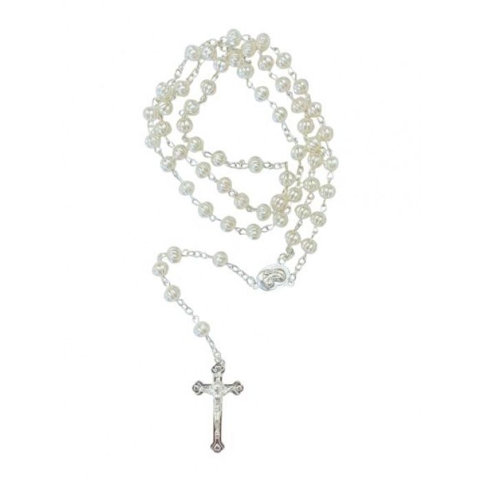 54cm Rosary, Colour: White/Silver
