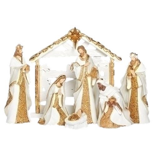 Roman Christmas - 28cm/11&quot; White and Gold Nativity (S/7)