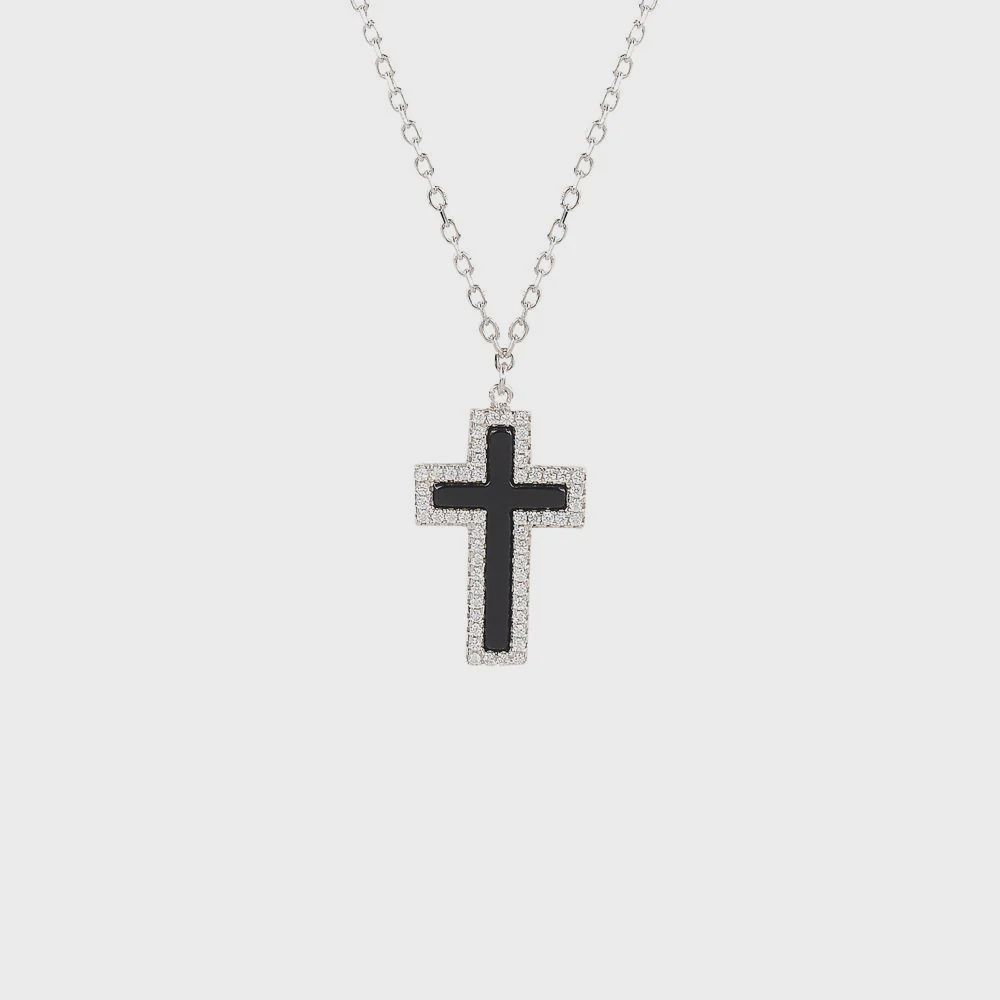 Aria Black Cross Chain Necklace, Colour: Silver