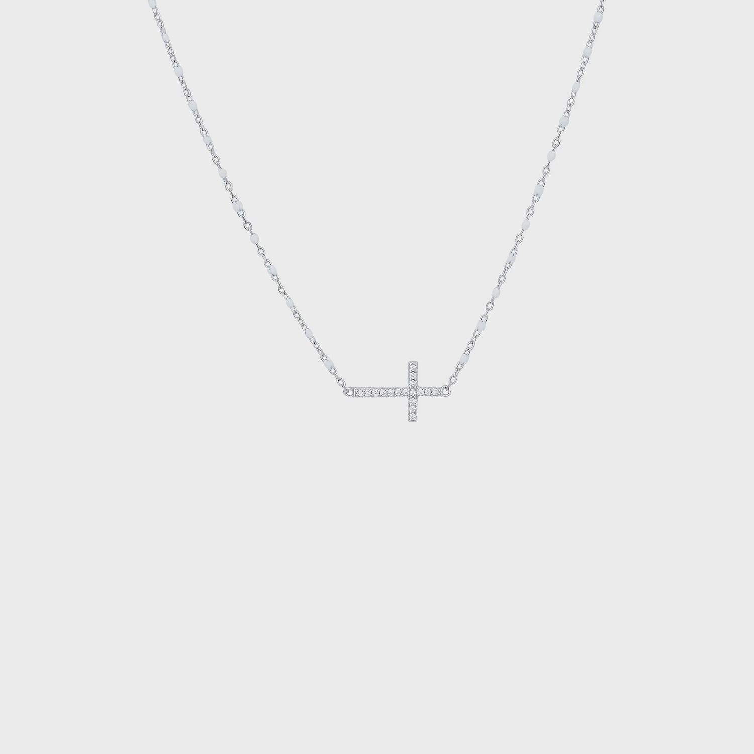 Zara Pearl Side Cross Necklace, Colour: Silver