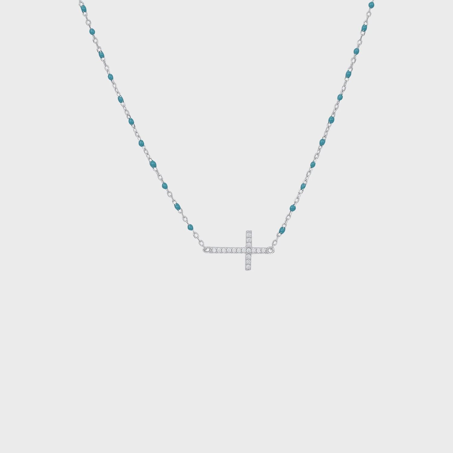 Zara Turquoise Side Cross Necklace, Colour: Silver