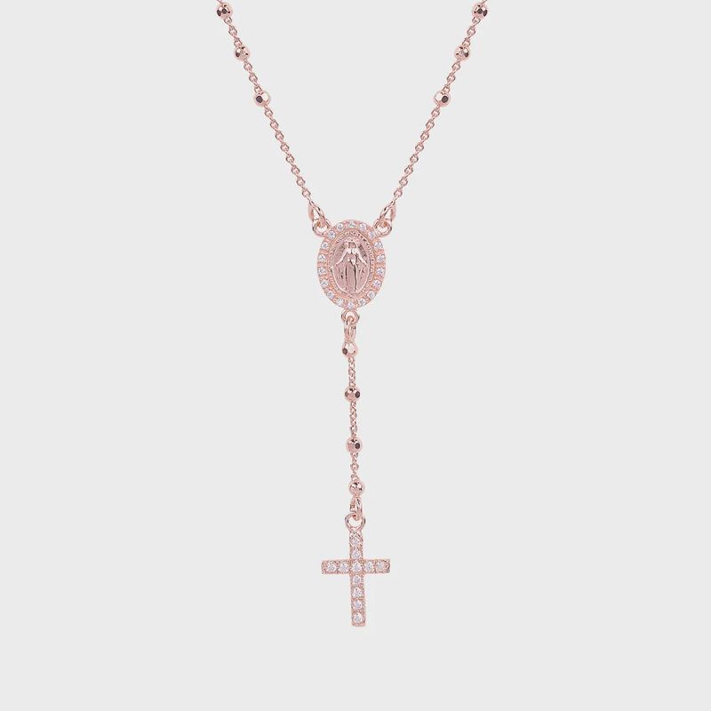 Angelica CZ Madonna &amp; Cross Rosary Necklace