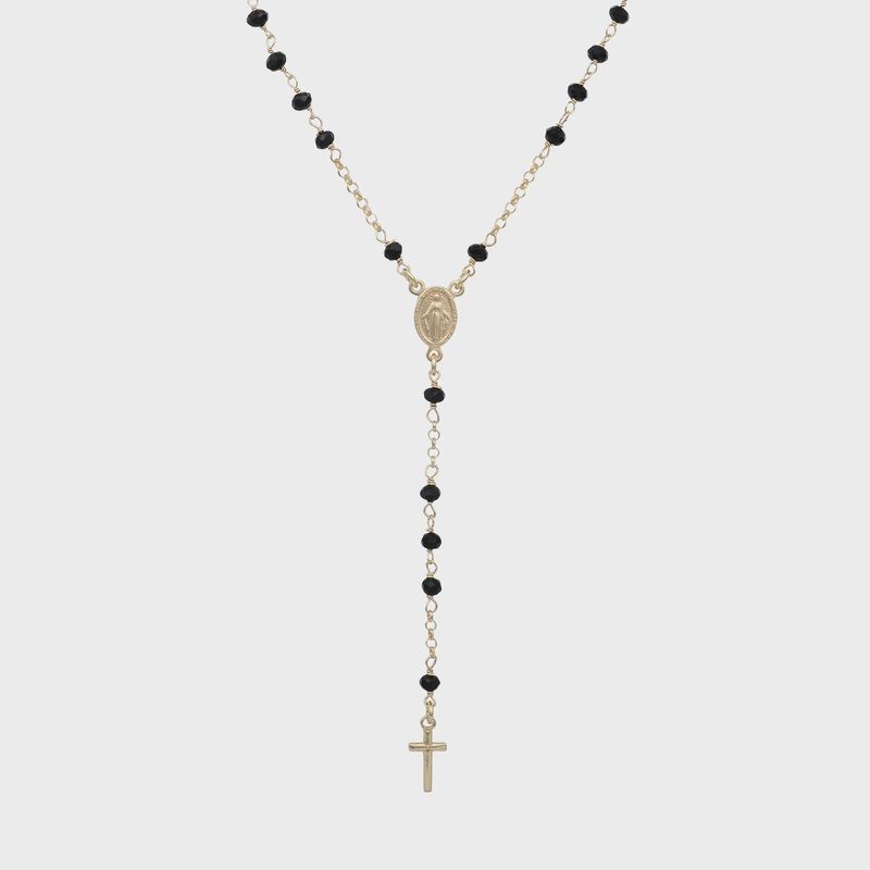 Alessia Black Crystal Long Rosary Necklace