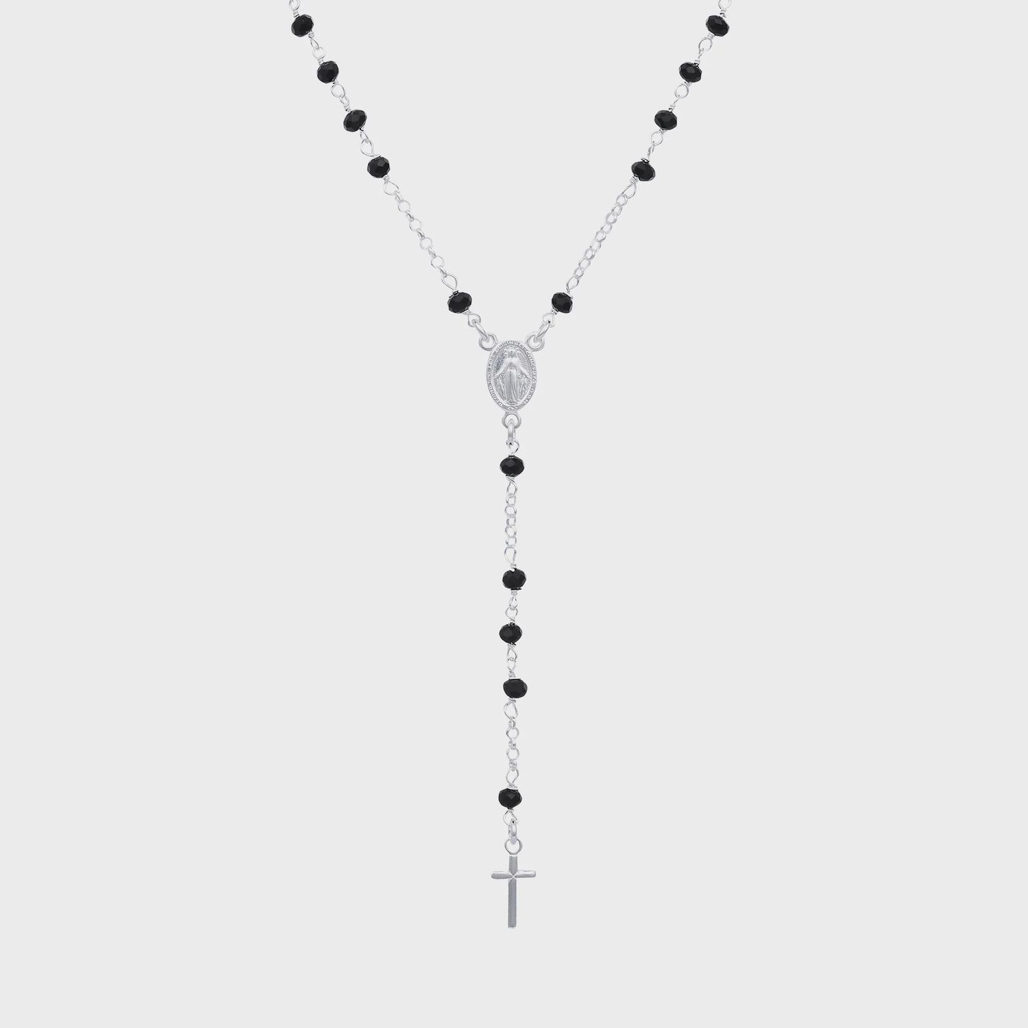 Alessia Black Crystal Long Rosary Necklace, Colour: Silver