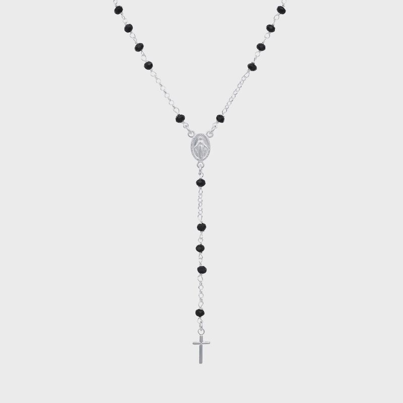 Alessia Black Crystal Long Rosary Necklace