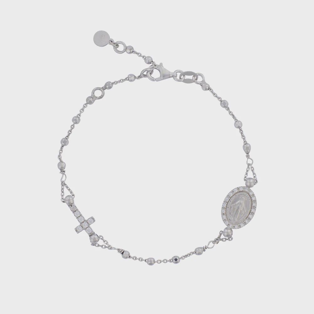 Angelica Crystal Mary &amp; Cross Rosary Bracelet, Colour: Silver