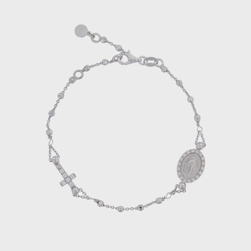 Angelica Crystal Mary &amp; Cross Rosary Bracelet