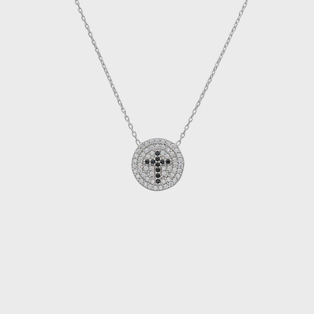 Bianca Black Pave Cross Disc Necklace