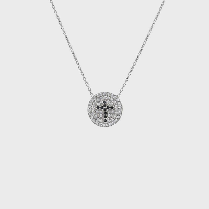 Bianca Black Pave Cross Disc Necklace