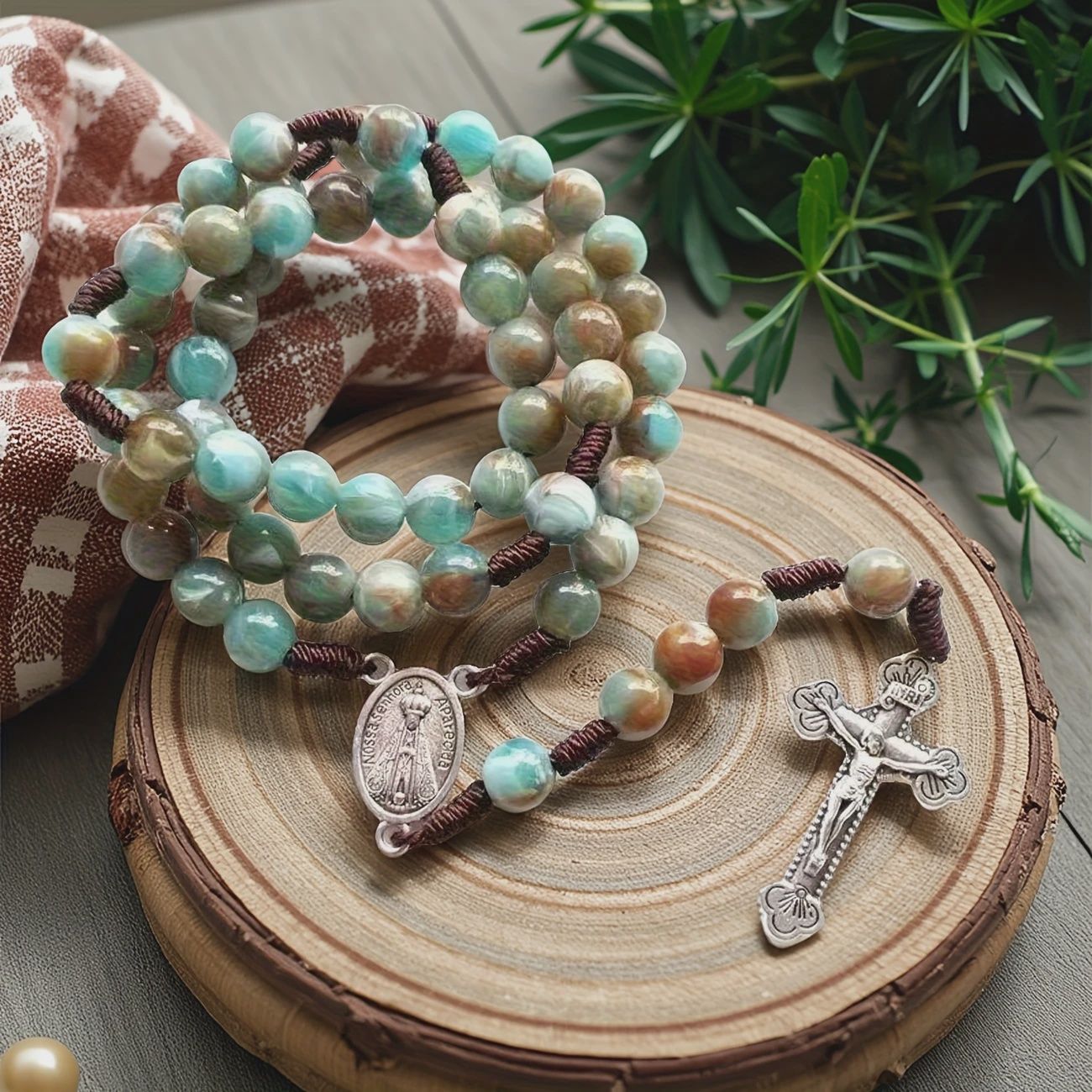 Vintage Stained Rosary Glass Bead