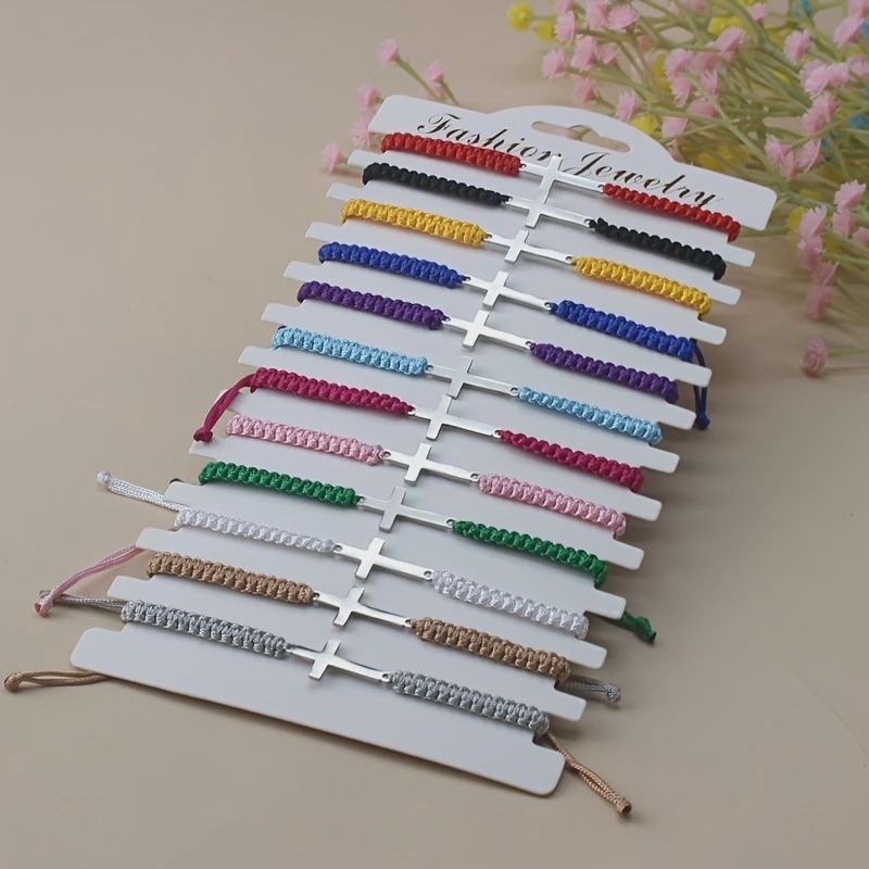 Stainless Steel Cross Bracelet - Handmade Braided Rope