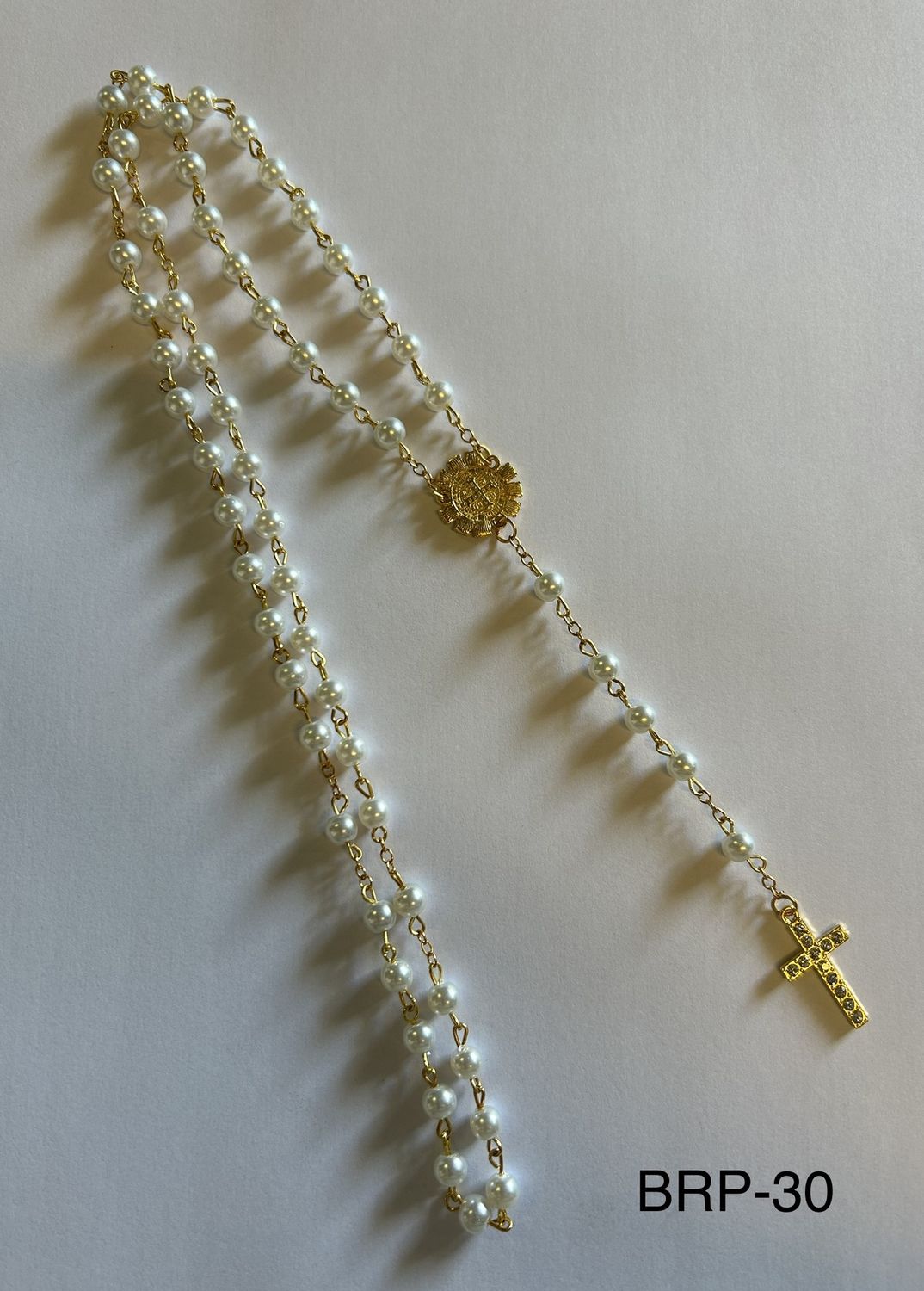 Pearl colour rosary (Bead size 5 mm) with gold charm
