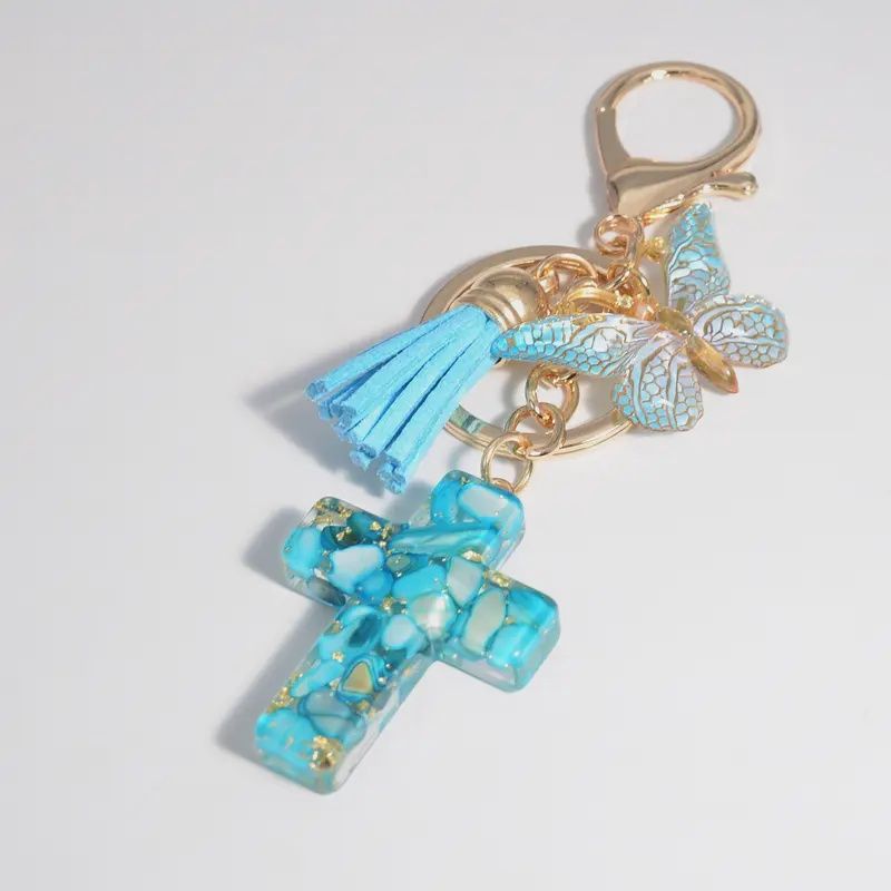 Resin Cross with Charm Keychain