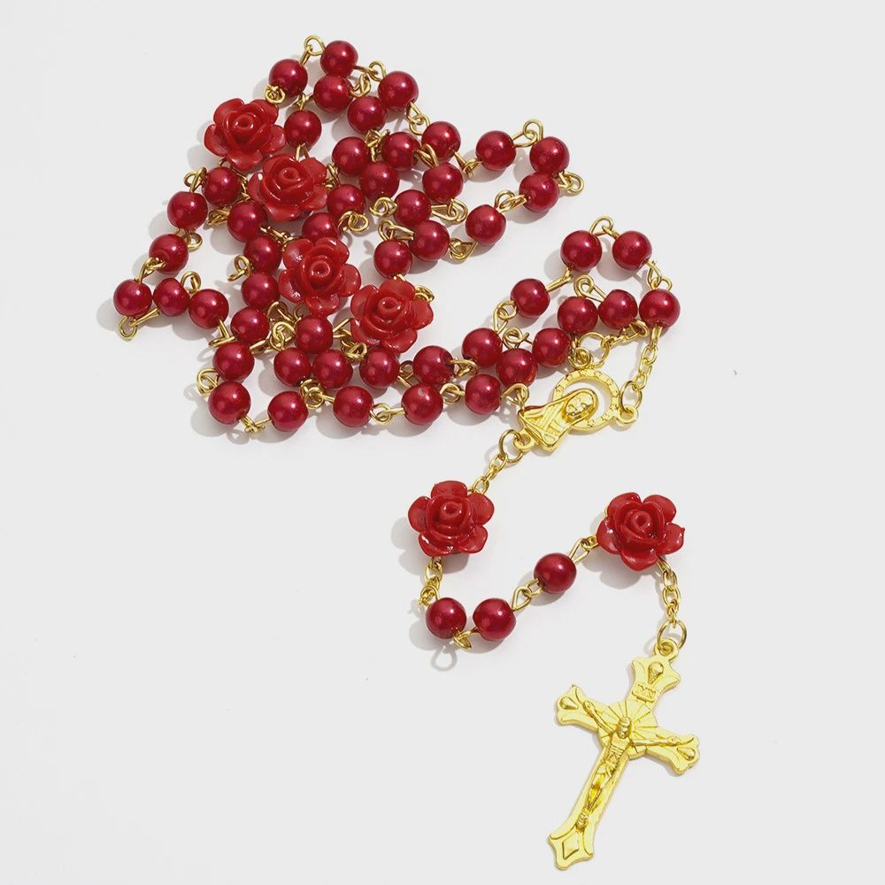 Rose Rosary Beads, Colour: Red