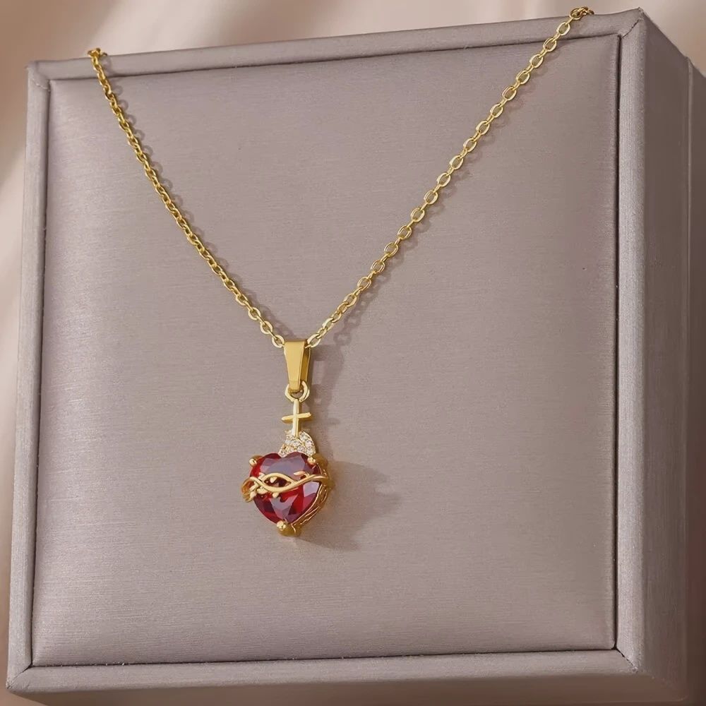 Sacred Grapevine Red Heart Necklace