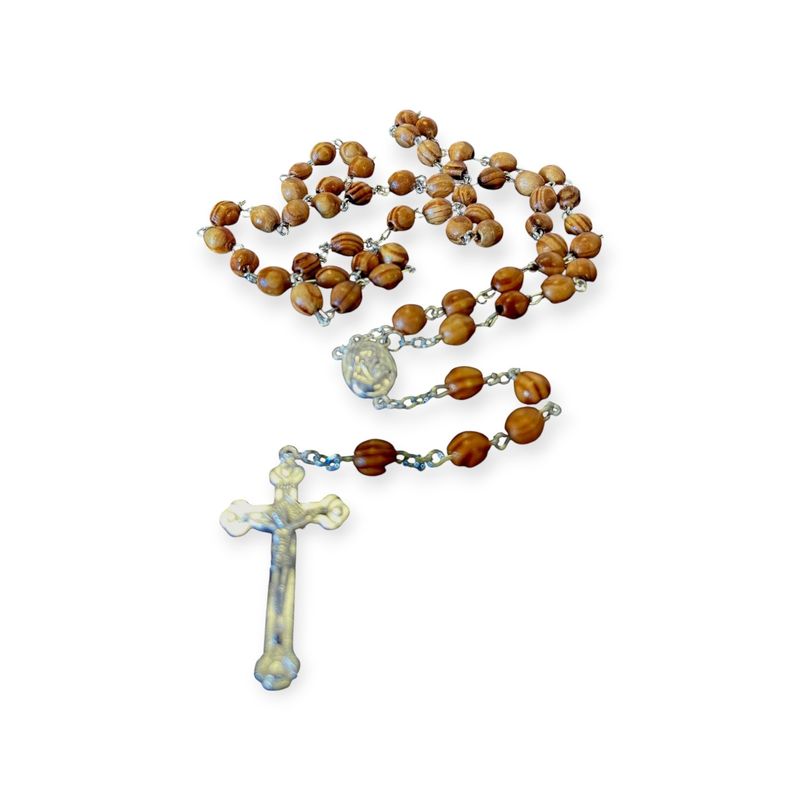 Wooden rosary (oval) with cross -Brown