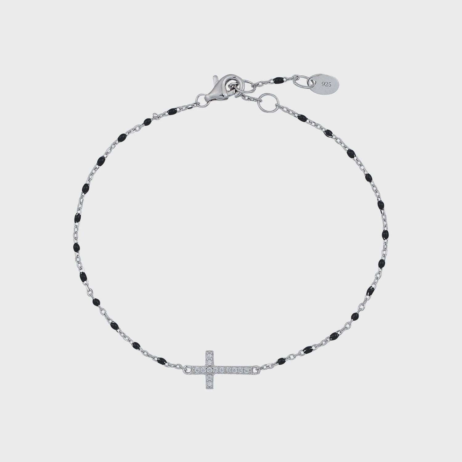 Zara Black Side Cross Chain Bracelet, Colour: Silver
