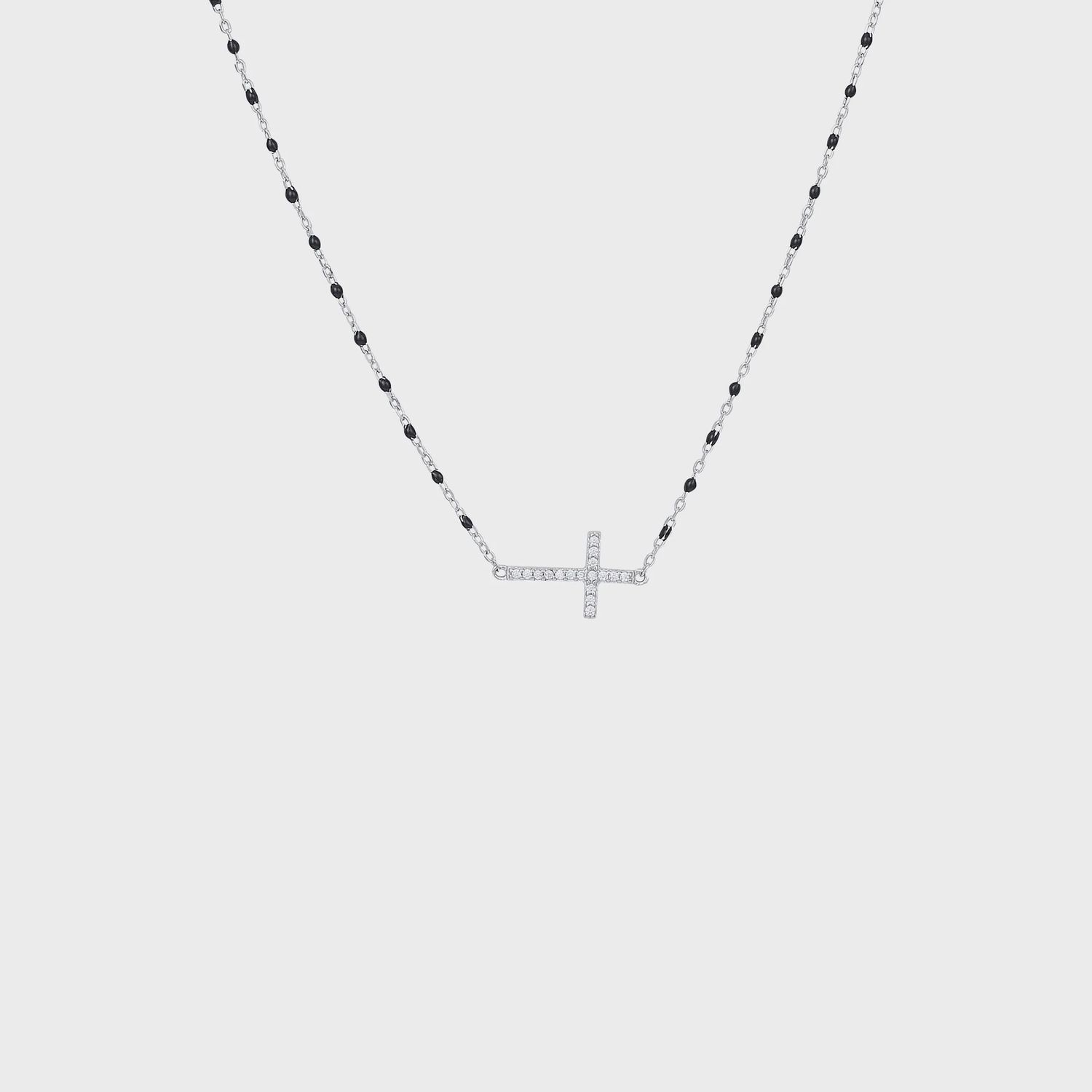 Zara Black Side Cross Necklace, Colour: Silver